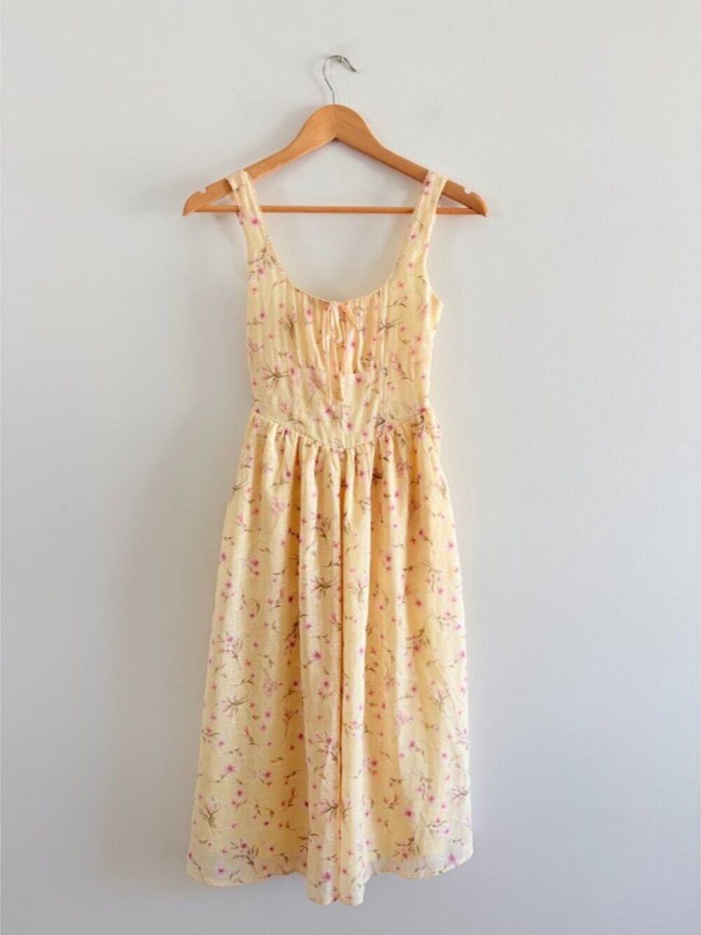 Thirty Thirty Floral Sweetheart Corset Bustier Midi Dress Yellow Pink Size XS - Picture 4 of 7